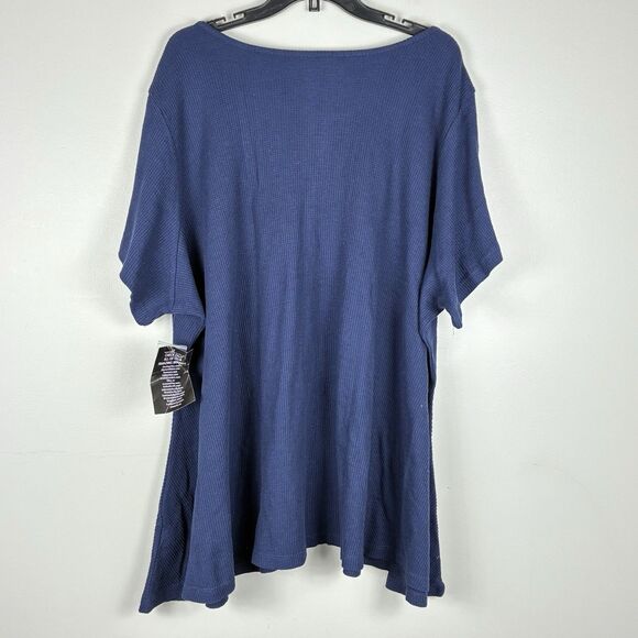 Woman Within 3X Plus Floral Embroidered Waffle Knit Top Blue Short Sleeve NWT - Picture 5 of 7